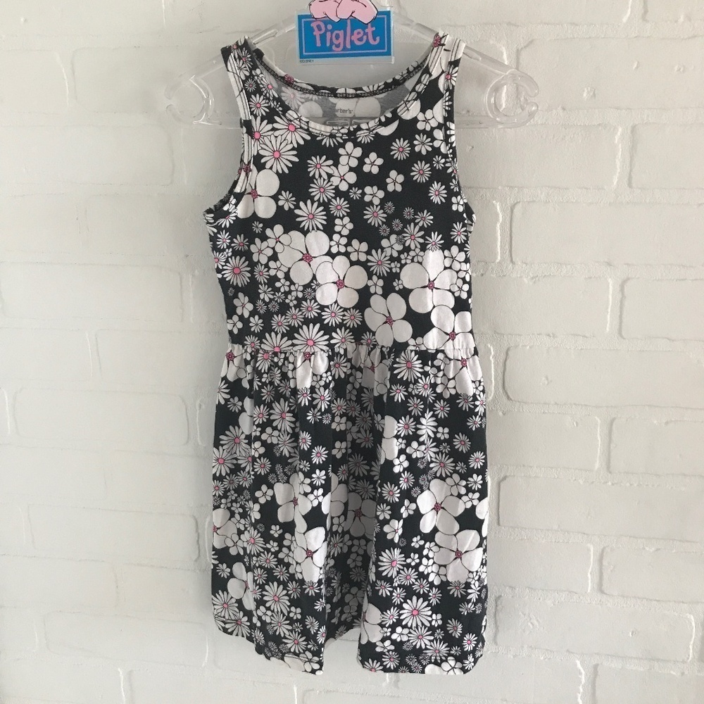 Carters Girl’s Dress Cute Floral White Black Pink Size 4/5